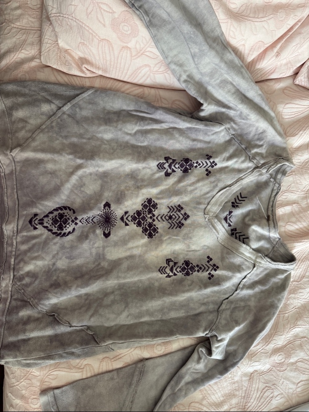 Free People gray sweatshirt with dark purple tribal print
